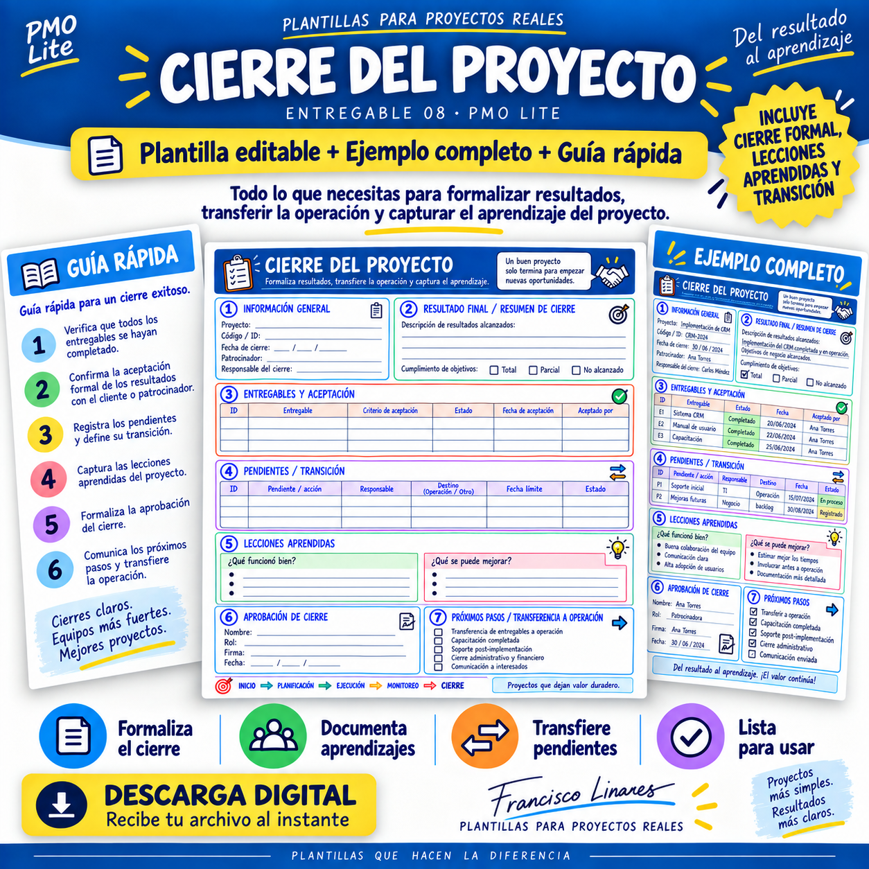 Cierre del Proyecto editable con ejemplo completo y guía rápida