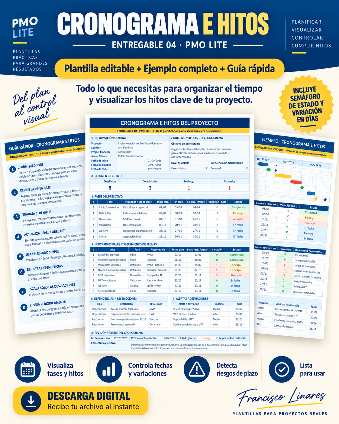 Cronograma e Hitos del Proyecto editable en Excel