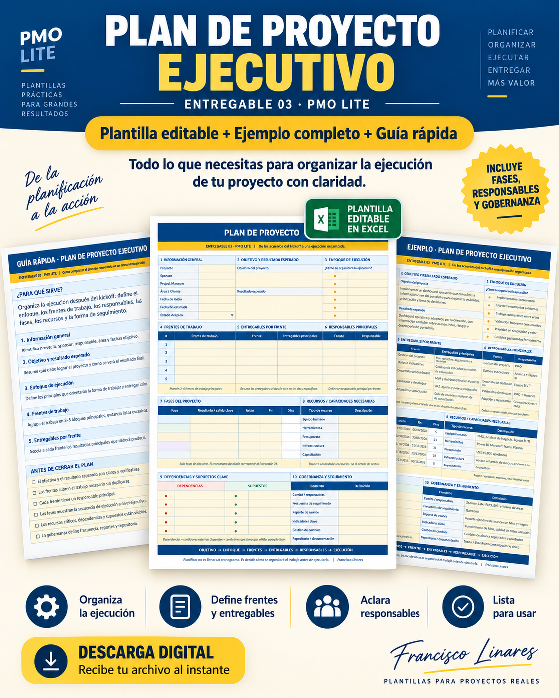 Plan de Proyecto Ejecutivo editable en Excel